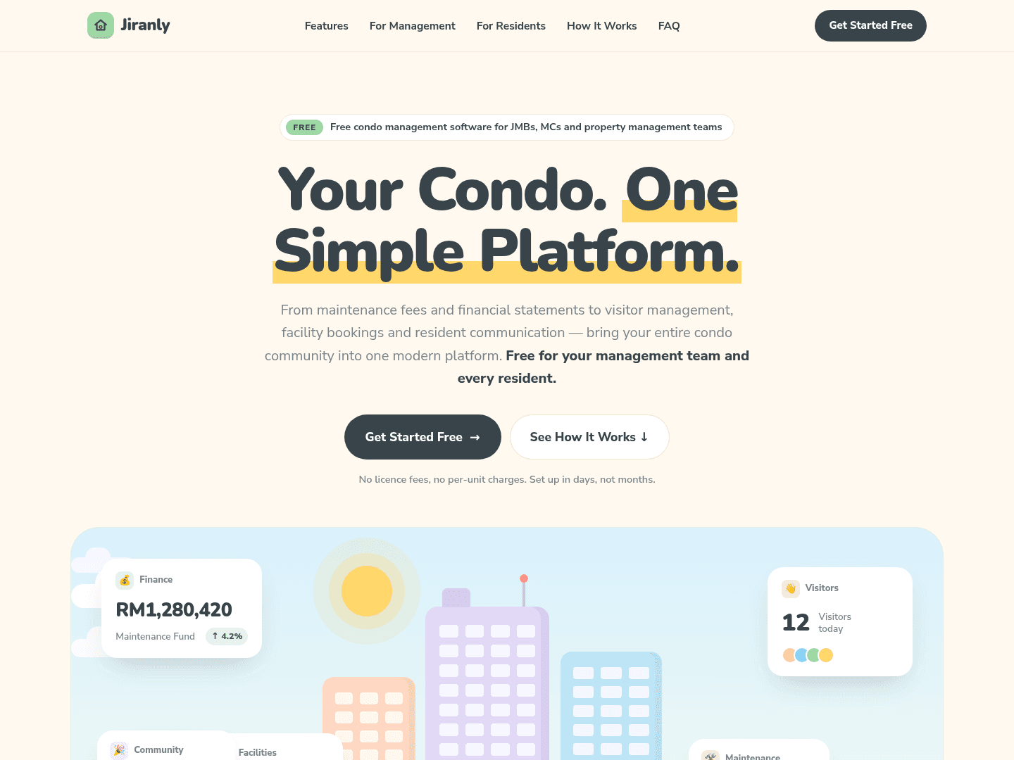 Jiranly condo management landing page